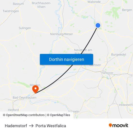 Hademstorf to Porta Westfalica map