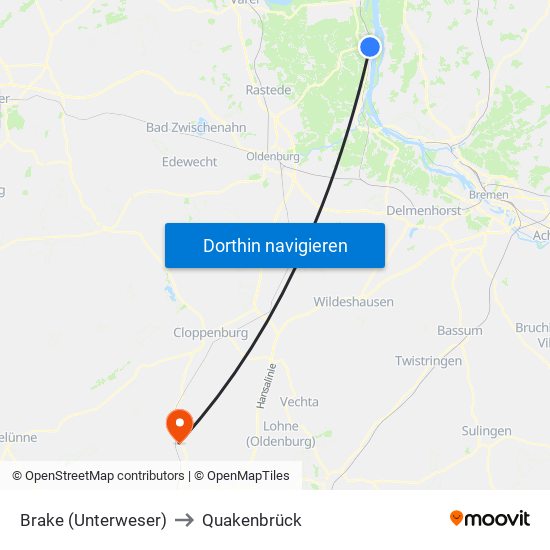 Brake (Unterweser) to Quakenbrück map