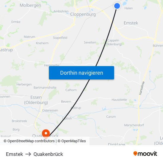 Emstek to Quakenbrück map