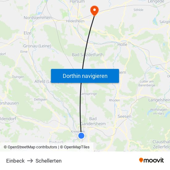 Einbeck to Schellerten map