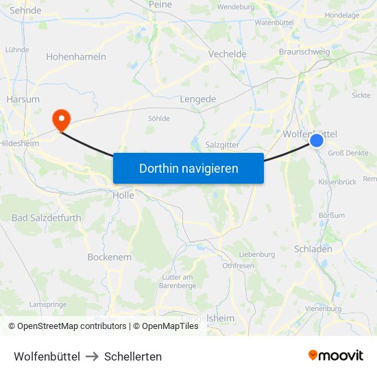 Wolfenbüttel to Schellerten map