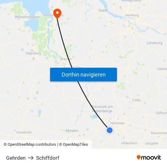 Gehrden to Schiffdorf map