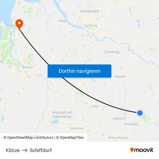 Klötze to Schiffdorf map