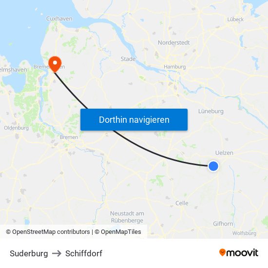 Suderburg to Schiffdorf map