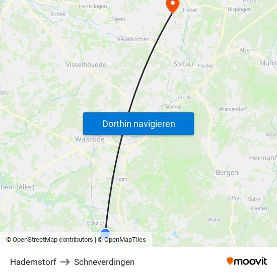 Hademstorf to Schneverdingen map