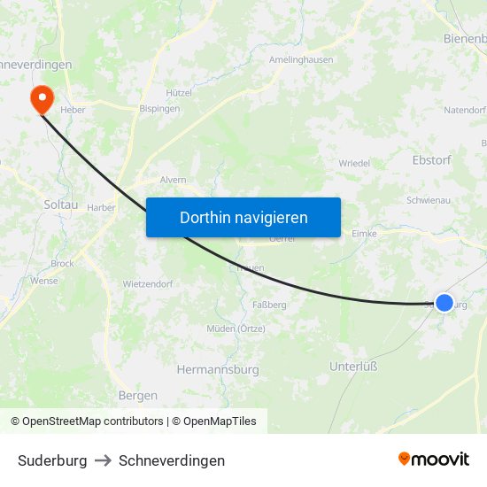 Suderburg to Schneverdingen map