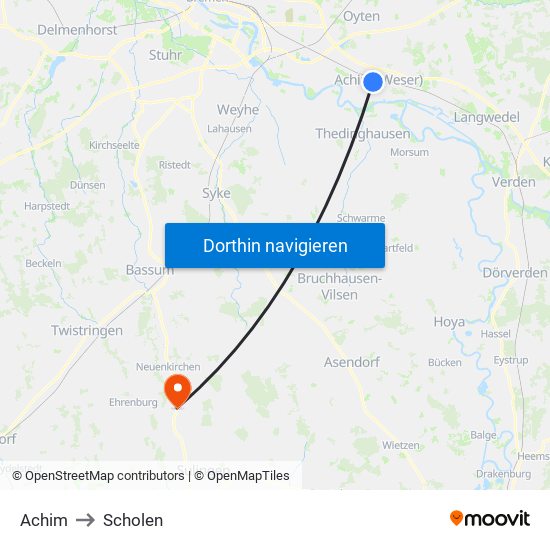 Achim to Scholen map