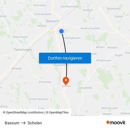 Bassum to Scholen map