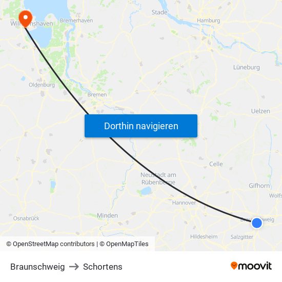 Braunschweig to Schortens map