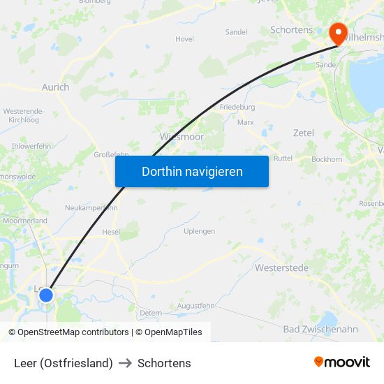 Leer (Ostfriesland) to Schortens map