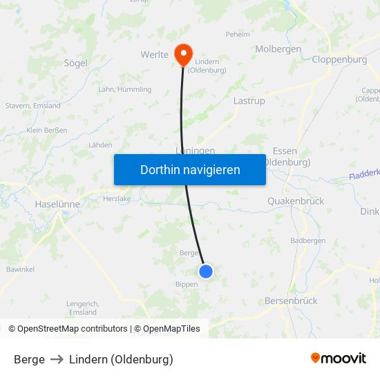 Berge to Lindern (Oldenburg) map