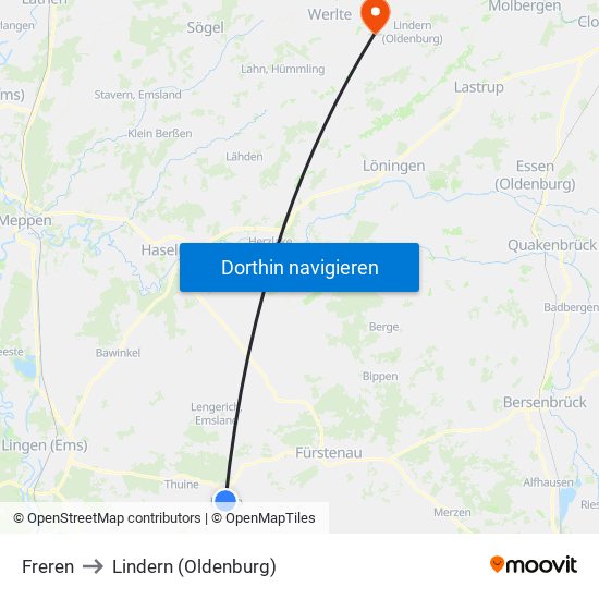 Freren to Lindern (Oldenburg) map