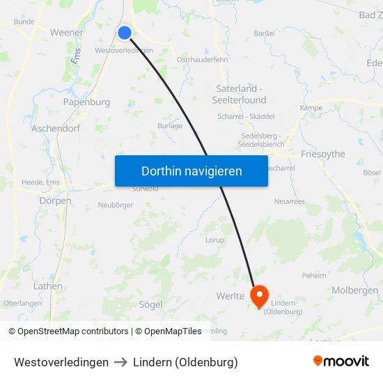 Westoverledingen to Lindern (Oldenburg) map