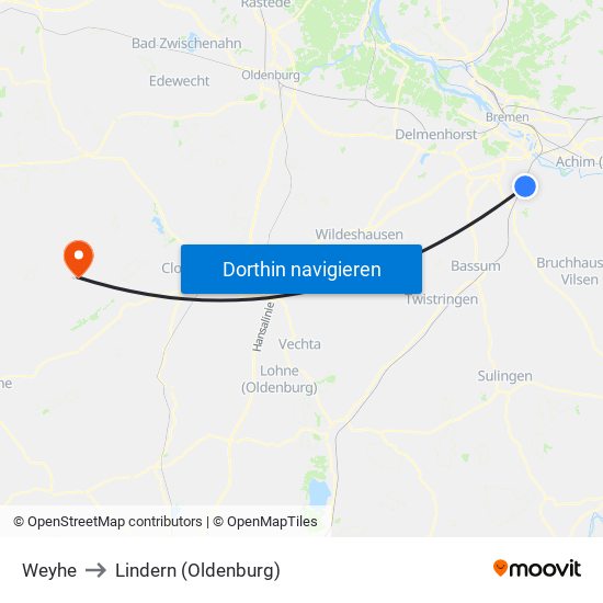 Weyhe to Lindern (Oldenburg) map