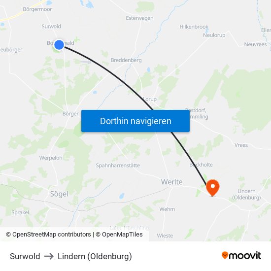 Surwold to Lindern (Oldenburg) map