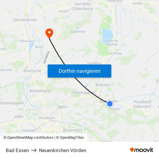 Bad Essen to Neuenkirchen-Vörden map