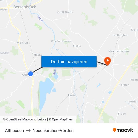 Alfhausen to Neuenkirchen-Vörden map