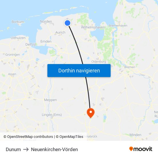 Dunum to Neuenkirchen-Vörden map