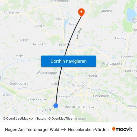 Hagen Am Teutoburger Wald to Neuenkirchen-Vörden map