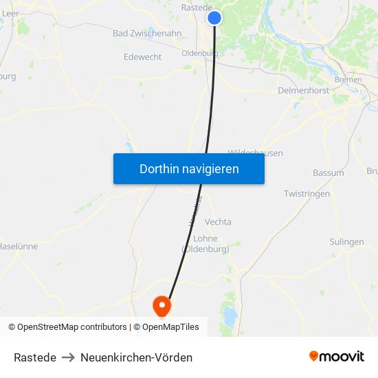 Rastede to Neuenkirchen-Vörden map