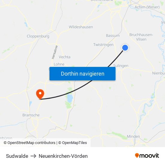 Sudwalde to Neuenkirchen-Vörden map