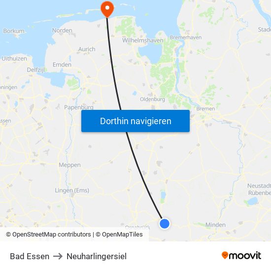 Bad Essen to Neuharlingersiel map