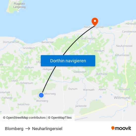 Blomberg to Neuharlingersiel map