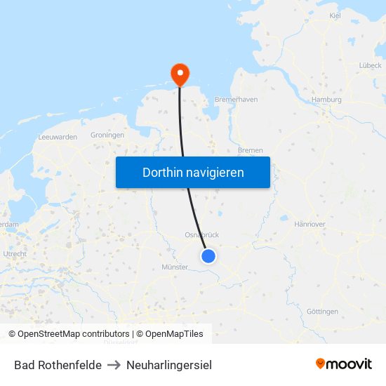 Bad Rothenfelde to Neuharlingersiel map