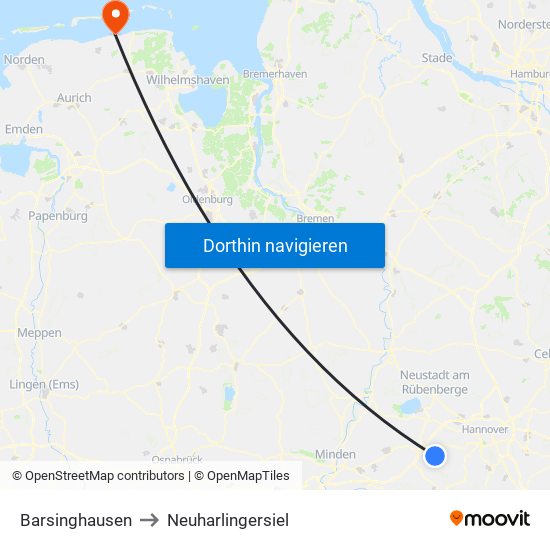 Barsinghausen to Neuharlingersiel map