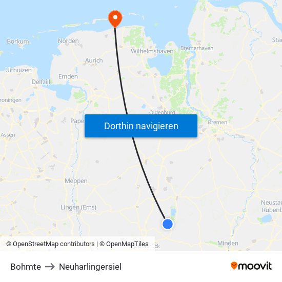 Bohmte to Neuharlingersiel map