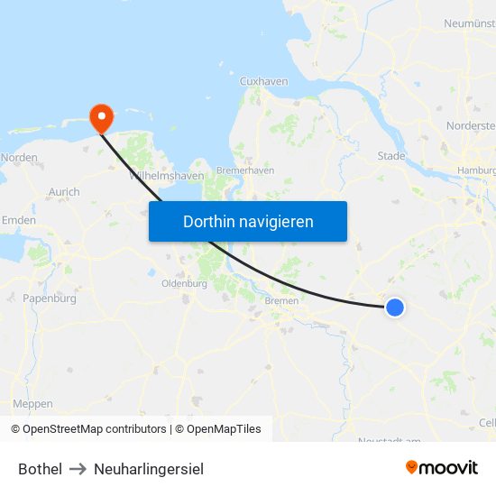 Bothel to Neuharlingersiel map