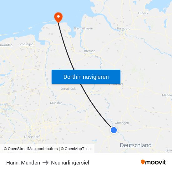 Hann. Münden to Neuharlingersiel map