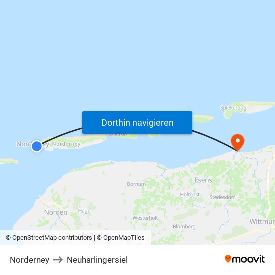 Norderney to Neuharlingersiel map