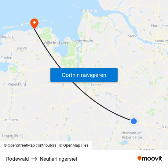 Rodewald to Neuharlingersiel map