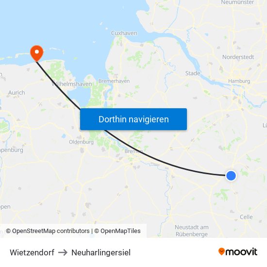 Wietzendorf to Neuharlingersiel map