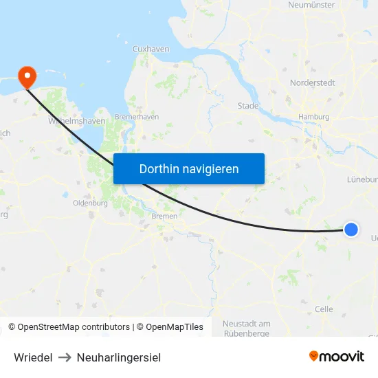 Wriedel to Neuharlingersiel map