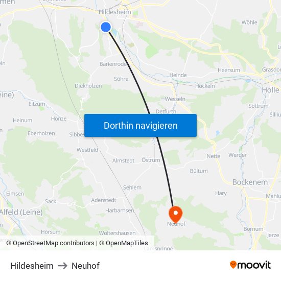 Hildesheim to Neuhof map