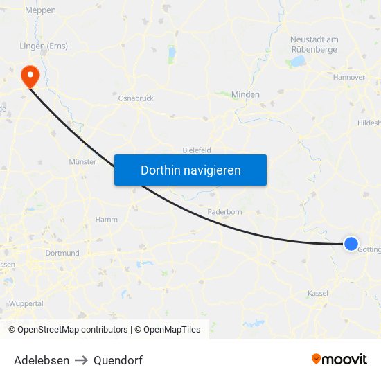 Adelebsen to Quendorf map