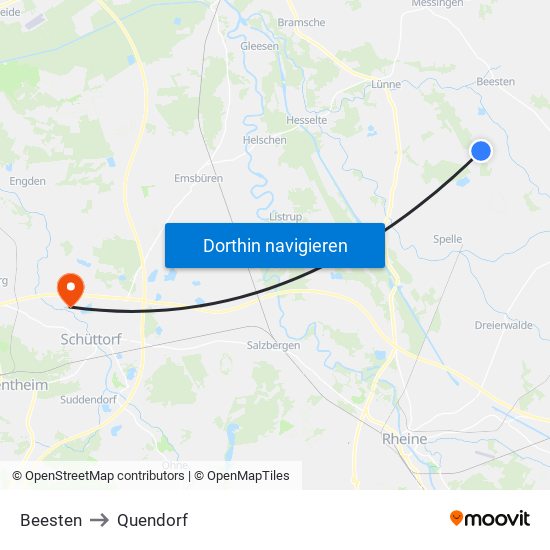 Beesten to Quendorf map