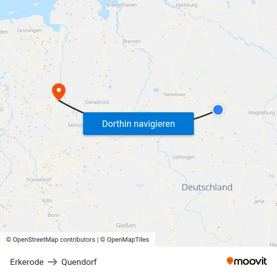 Erkerode to Quendorf map