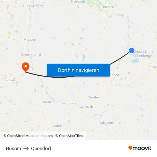 Husum to Quendorf map