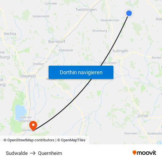 Sudwalde to Quernheim map