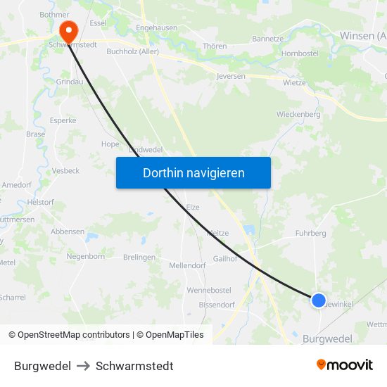 Burgwedel to Schwarmstedt map