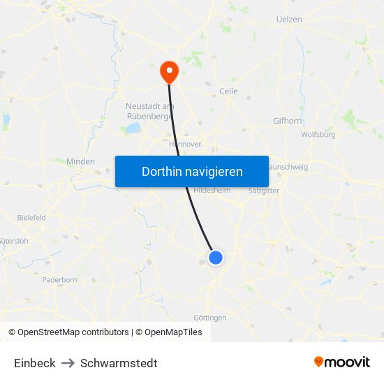Einbeck to Schwarmstedt map