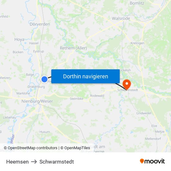 Heemsen to Schwarmstedt map