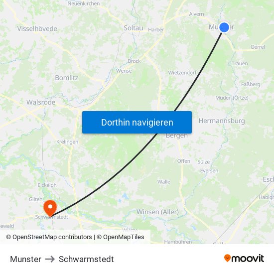 Munster to Schwarmstedt map