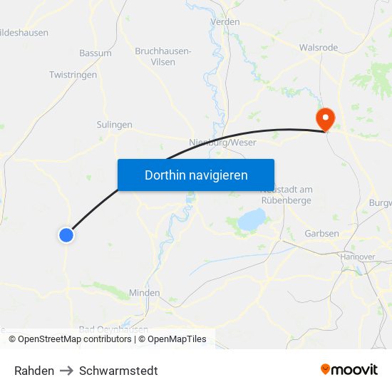 Rahden to Schwarmstedt map