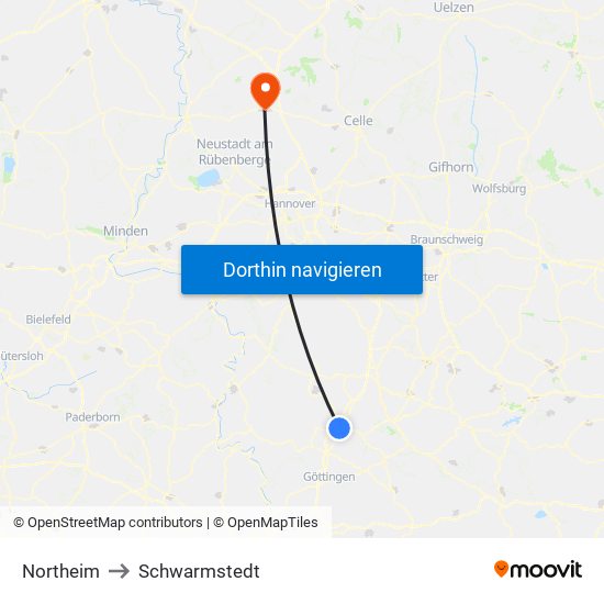 Northeim to Schwarmstedt map