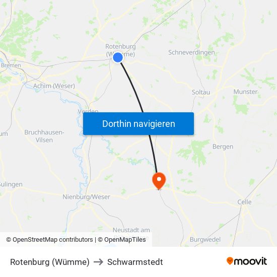 Rotenburg (Wümme) to Schwarmstedt map