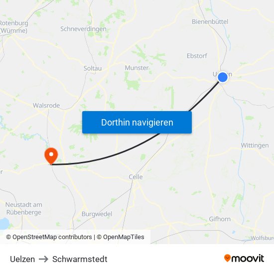 Uelzen to Schwarmstedt map